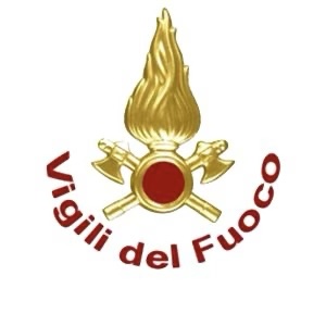LOGO VIGILI DEL FUOCO FIAMMA GIALLA SCRITTA ROSSA